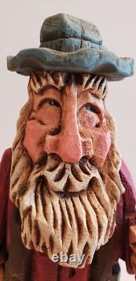 Original One of a Kind Signed & Hand-Carved David Frykman Fisherman withPole 8.5