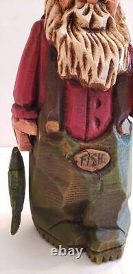 Original One of a Kind Signed & Hand-Carved David Frykman Fisherman withPole 8.5