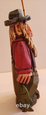 Original One of a Kind Signed & Hand-Carved David Frykman Fisherman withPole 8.5