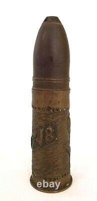 Original hand carved World War I Trench Art Artillery Shell one of a kind