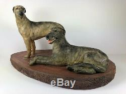 Outstanding Pair Of Irish Wolfhound Dog Figurines On A Plinth, One-of-a-kind