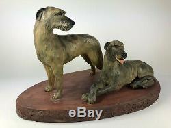 Outstanding Pair Of Irish Wolfhound Dog Figurines On A Plinth, One-of-a-kind