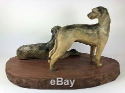 Outstanding Pair Of Irish Wolfhound Dog Figurines On A Plinth, One-of-a-kind