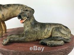 Outstanding Pair Of Irish Wolfhound Dog Figurines On A Plinth, One-of-a-kind