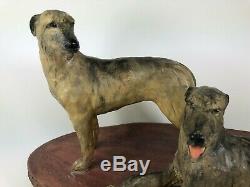 Outstanding Pair Of Irish Wolfhound Dog Figurines On A Plinth, One-of-a-kind