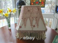 Outstanding Vintage Victorian Cloth Lamp Shade Handmade One Of A Kind W / Fringe