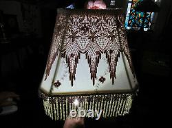 Outstanding Vintage Victorian Cloth Lamp Shade Handmade One Of A Kind W / Fringe