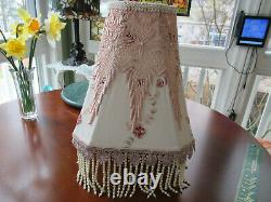 Outstanding Vintage Victorian Cloth Lamp Shade Handmade One Of A Kind W / Fringe