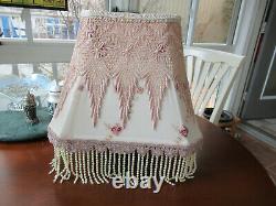 Outstanding Vintage Victorian Cloth Lamp Shade Handmade One Of A Kind W / Fringe