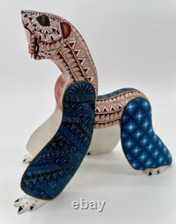 POLAR BEAR WithFISH- One of a kind wood hand-carved ALEBRIJE from Oaxaca, México