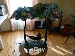 Palm Tree Hammock Lead Stained Glass & Bronze lamp Rare one of a kind hand made