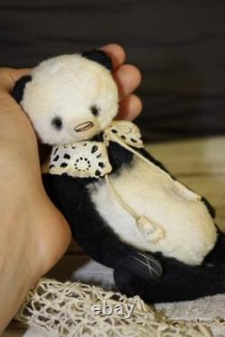 Panda Joe by Galina MorozovaArtist Distressed Collectible Black White OOAK Bear