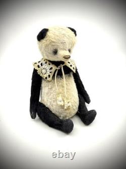 Panda Joe by Galina MorozovaArtist Distressed Collectible Black White OOAK Bear