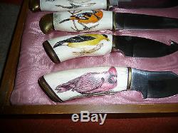 Peter Martin Custom Knife Maker-Scrimshawed Bird Set(4) One of a kind Rare Rare