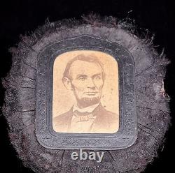 Political 1865 Abraham Lincoln Mourning Cockade Albumen Photo & Black Ribbon