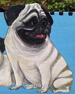 RAREOne of A Kind Handpainted PUG DOG Designer Chic Magazine Holder Rack