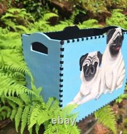 RAREOne of A Kind Handpainted PUG DOG Designer Chic Magazine Holder Rack