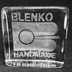 RARE Blenko Handmade Glass Paperweight Square, Advertising Promo One Of A Kind