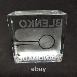 RARE Blenko Handmade Glass Paperweight Square, Advertising Promo One Of A Kind