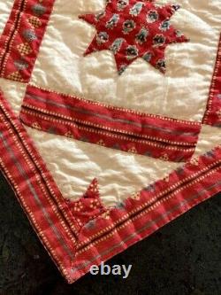 RARE Museum Quality One-of-a-Kind 1830-60 Applique Star Crib Quilt