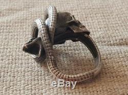 RARE ONE OF A KIND AMAZING VINTAGE ANTIQUE snak MEMENTO MORI skull SILVER RING