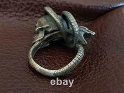 RARE ONE OF A KIND AMAZING VINTAGE ANTIQUE snak? MEMENTO MORI skull SILVER RING