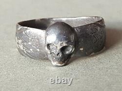 RARE ONE OF A KIND ANTIQUE German SILVER ANTIQUE MEMENTO MORI skull RING