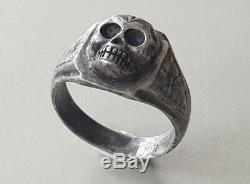 RARE ONE OF A KIND ANTIQUE Victorian German WITH MEMENTO MORI SKULL SILVER RING