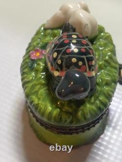 RARE One Of Kind Porcelain Rabbit &Turtle or Tortoise & Hare Trinket Box
