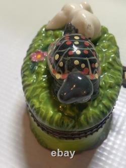 RARE One Of Kind Porcelain Rabbit &Turtle or Tortoise & Hare Trinket Box