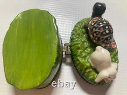 RARE One Of Kind Porcelain Rabbit &Turtle or Tortoise & Hare Trinket Box