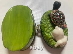 RARE One Of Kind Porcelain Rabbit &Turtle or Tortoise & Hare Trinket Box