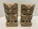 Rare! Vintage One Of A Kind Art Deco Stone Carved Owl Bookends 10+ Lbs. Read