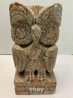 RARE! Vintage ONE OF A KIND ART DECO STONE CARVED OWL BOOKENDS 10+ Lbs. READ
