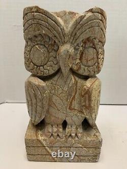 RARE! Vintage ONE OF A KIND ART DECO STONE CARVED OWL BOOKENDS 10+ Lbs. READ
