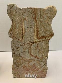 RARE! Vintage ONE OF A KIND ART DECO STONE CARVED OWL BOOKENDS 10+ Lbs. READ