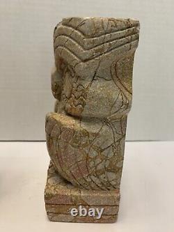 RARE! Vintage ONE OF A KIND ART DECO STONE CARVED OWL BOOKENDS 10+ Lbs. READ