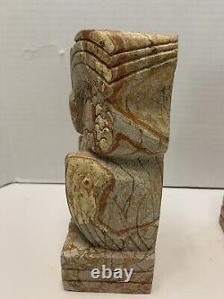 RARE! Vintage ONE OF A KIND ART DECO STONE CARVED OWL BOOKENDS 10+ Lbs. READ