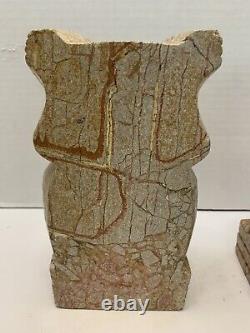RARE! Vintage ONE OF A KIND ART DECO STONE CARVED OWL BOOKENDS 10+ Lbs. READ