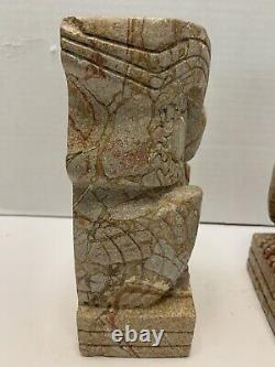 RARE! Vintage ONE OF A KIND ART DECO STONE CARVED OWL BOOKENDS 10+ Lbs. READ