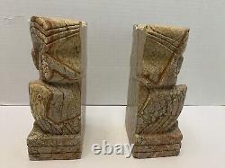 RARE! Vintage ONE OF A KIND ART DECO STONE CARVED OWL BOOKENDS 10+ Lbs. READ