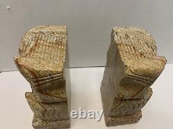 RARE! Vintage ONE OF A KIND ART DECO STONE CARVED OWL BOOKENDS 10+ Lbs. READ