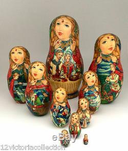 RUSLAN AND LUDMILA Unique One of the Kind Russian Nesting DOLL 10 piece Art Set