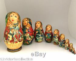 RUSLAN AND LUDMILA Unique One of the Kind Russian Nesting DOLL 10 piece Art Set