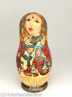 RUSLAN AND LUDMILA Unique One of the Kind Russian Nesting DOLL 10 piece Art Set