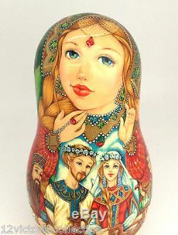 RUSLAN AND LUDMILA Unique One of the Kind Russian Nesting DOLL 10 piece Art Set