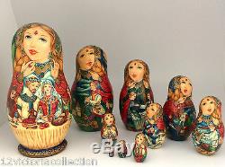 RUSLAN AND LUDMILA Unique One of the Kind Russian Nesting DOLL 10 piece Art Set