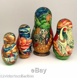 RUSLAN AND LUDMILA Unique One of the Kind Russian Nesting DOLL 10 piece Art Set