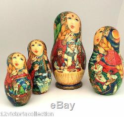 RUSLAN AND LUDMILA Unique One of the Kind Russian Nesting DOLL 10 piece Art Set