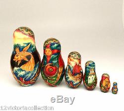 RUSLAN AND LUDMILA Unique One of the Kind Russian Nesting DOLL 10 piece Art Set